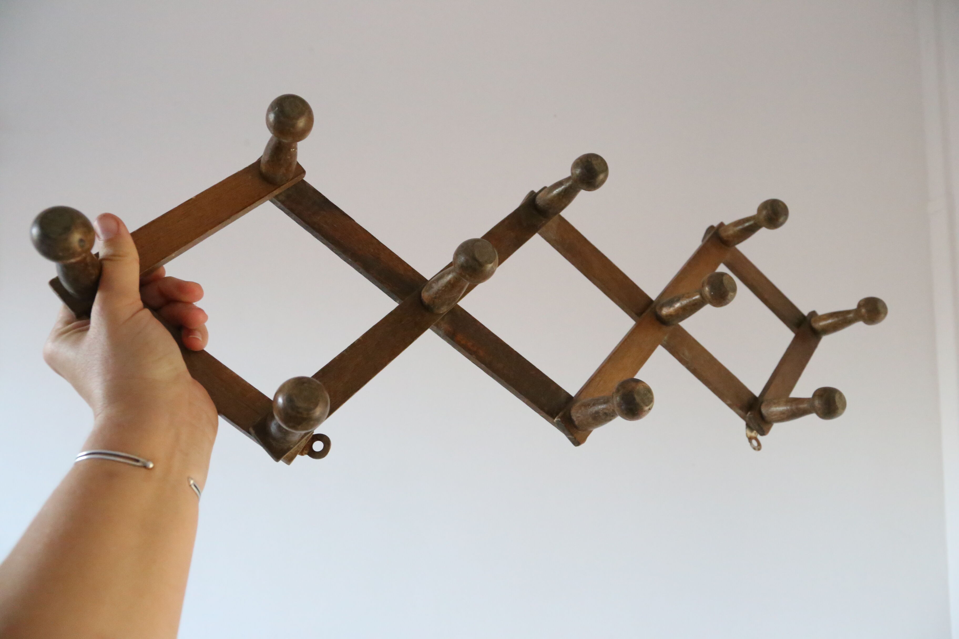 Vintage coat rack, wood, accordion