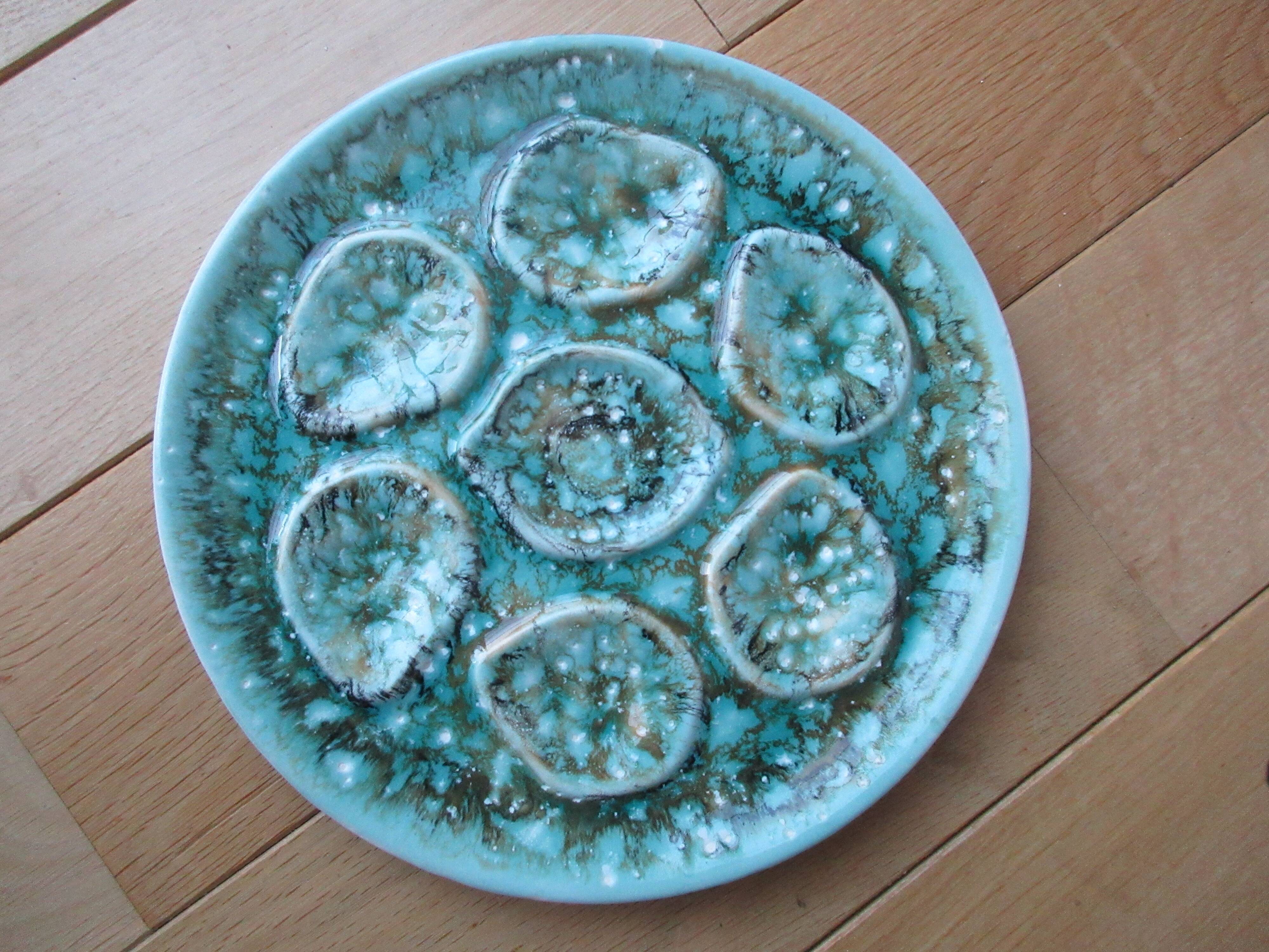 6 60s oyster plates green celadon Niderviller
