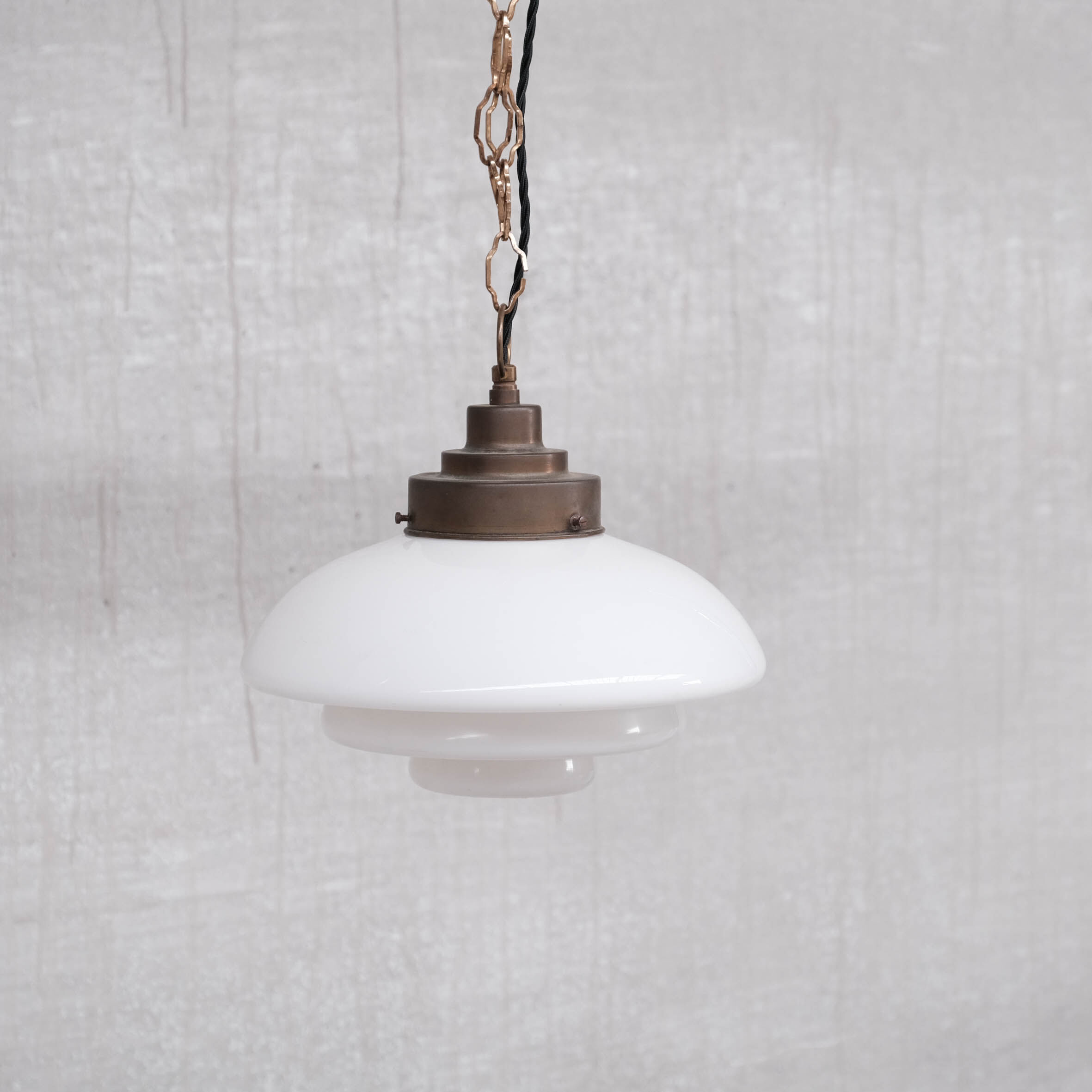 Opaline and brass mid-century pendant light