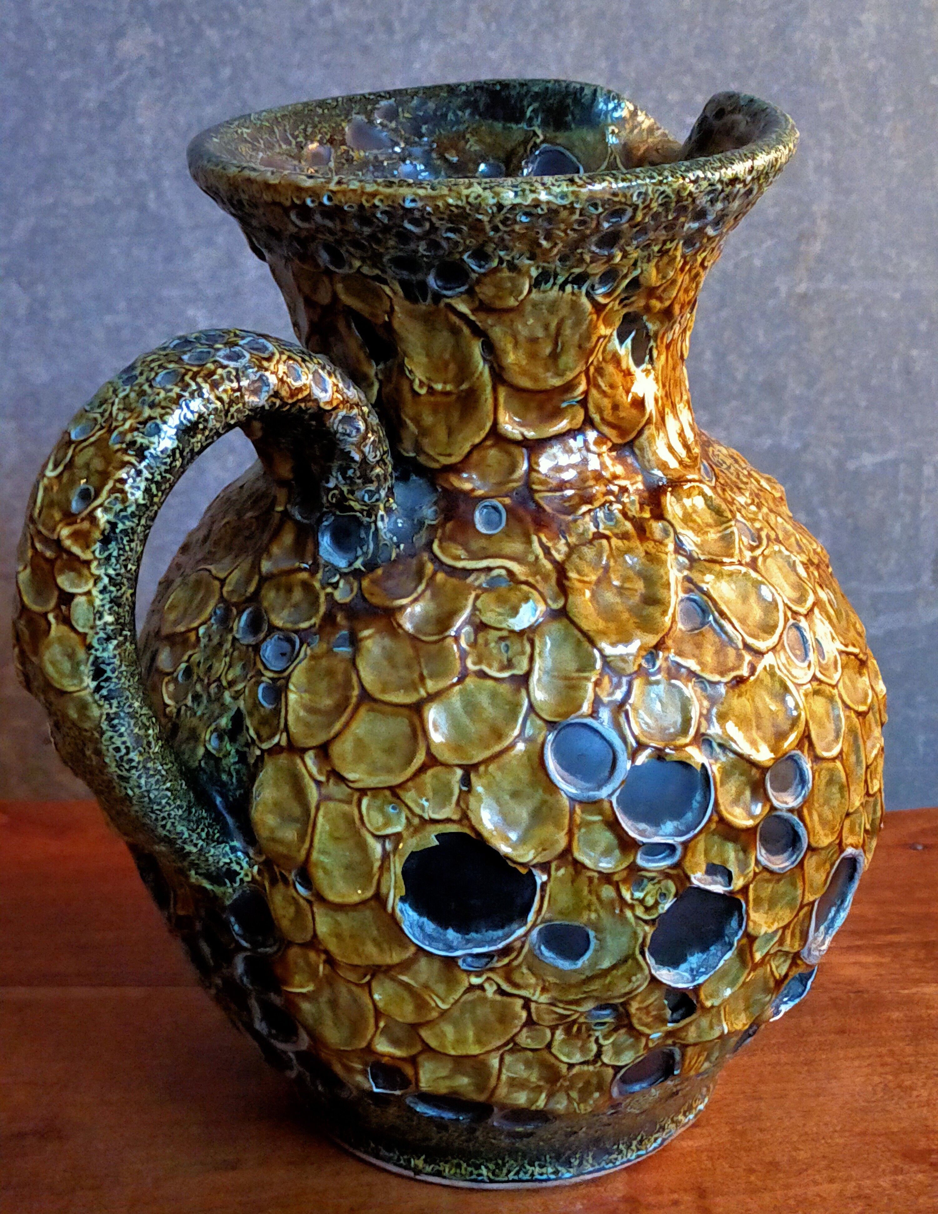 Vintage ceramic pitcher Fat Lava foams glaciers LE CYCLOPE, Annecy