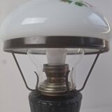 Mid-century Czech cast iron glass lamp vintage floral shade home lighting