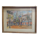 Tableau aquarelle Paris 1954 Jean Micas