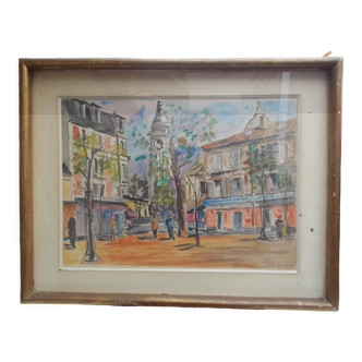 Watercolor painting Paris 1954 Jean Micas