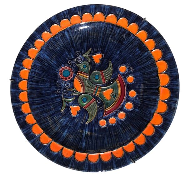 Grand plat vintage oiseau par Jean-Claude Taburet Quimper