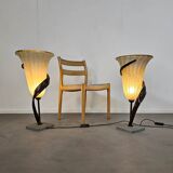 Large Jugendstil floor / table lamps, Roberto Galli, stone base with Italian glass shade