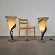 Large Jugendstil floor / table lamps, Roberto Galli, stone base with Italian glass shade