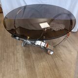 Smoked glass and chrome coffee table from the 70s
