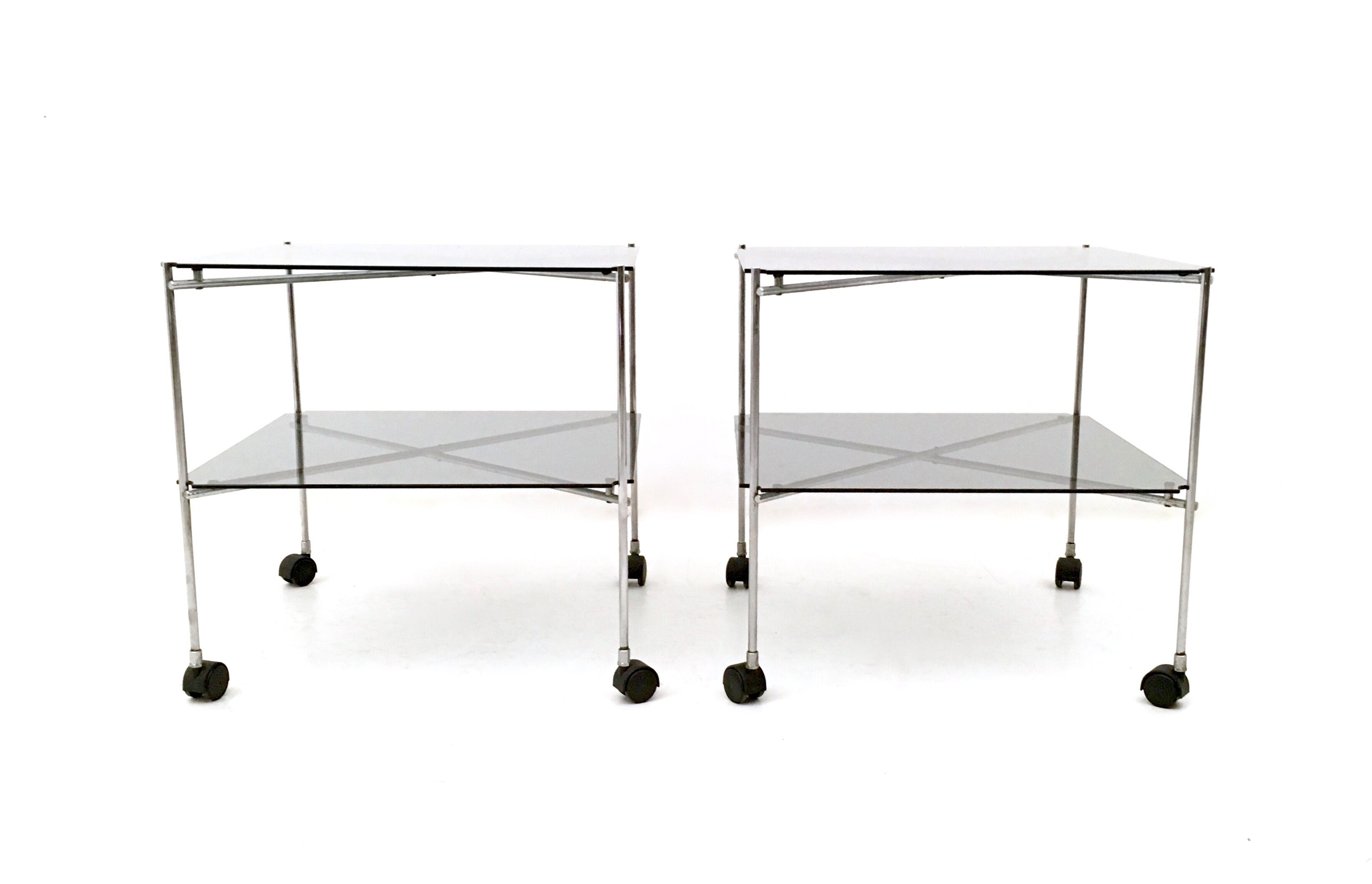 Pair of Postmodern Glass Carts Mod. Biplano by Bruno Munari for Robots, Italy