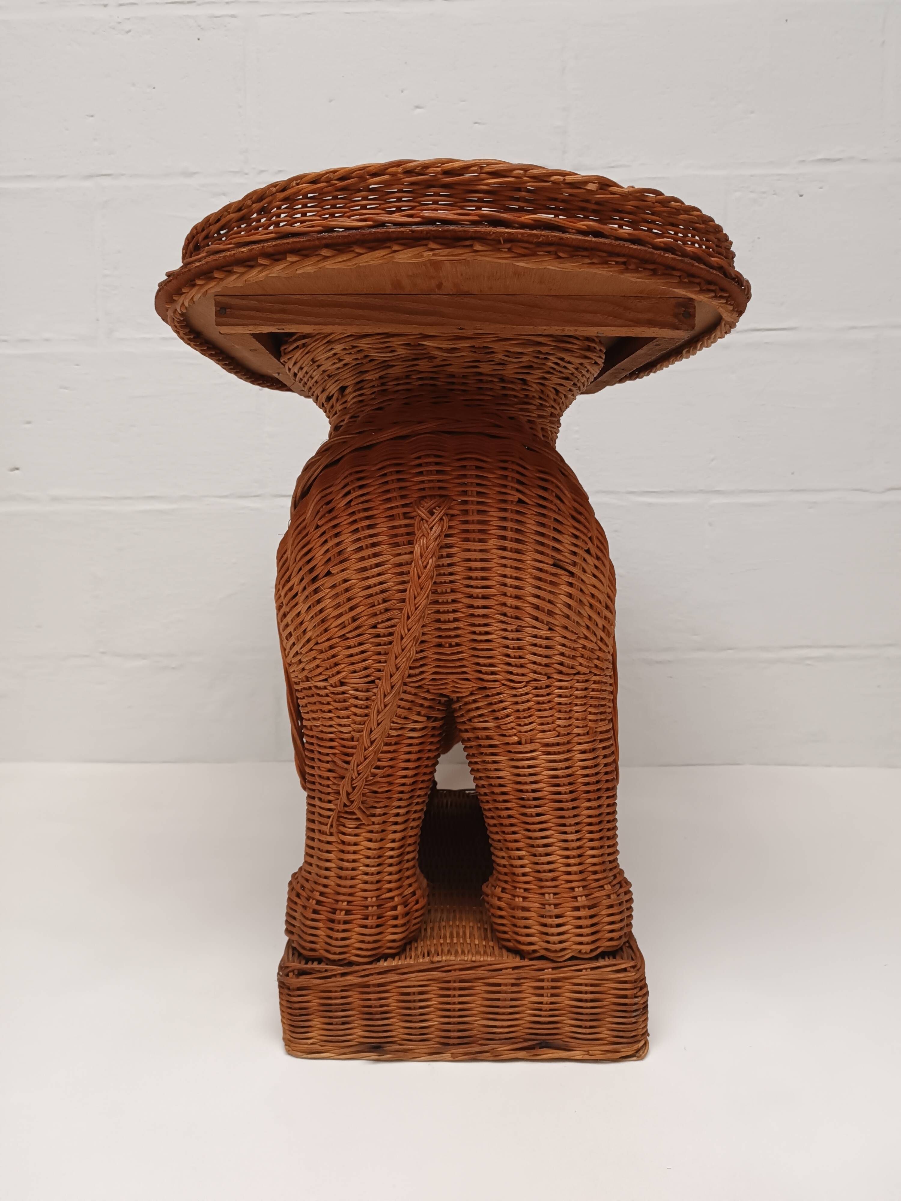 Vintage wicker and rattan elephant table 1970