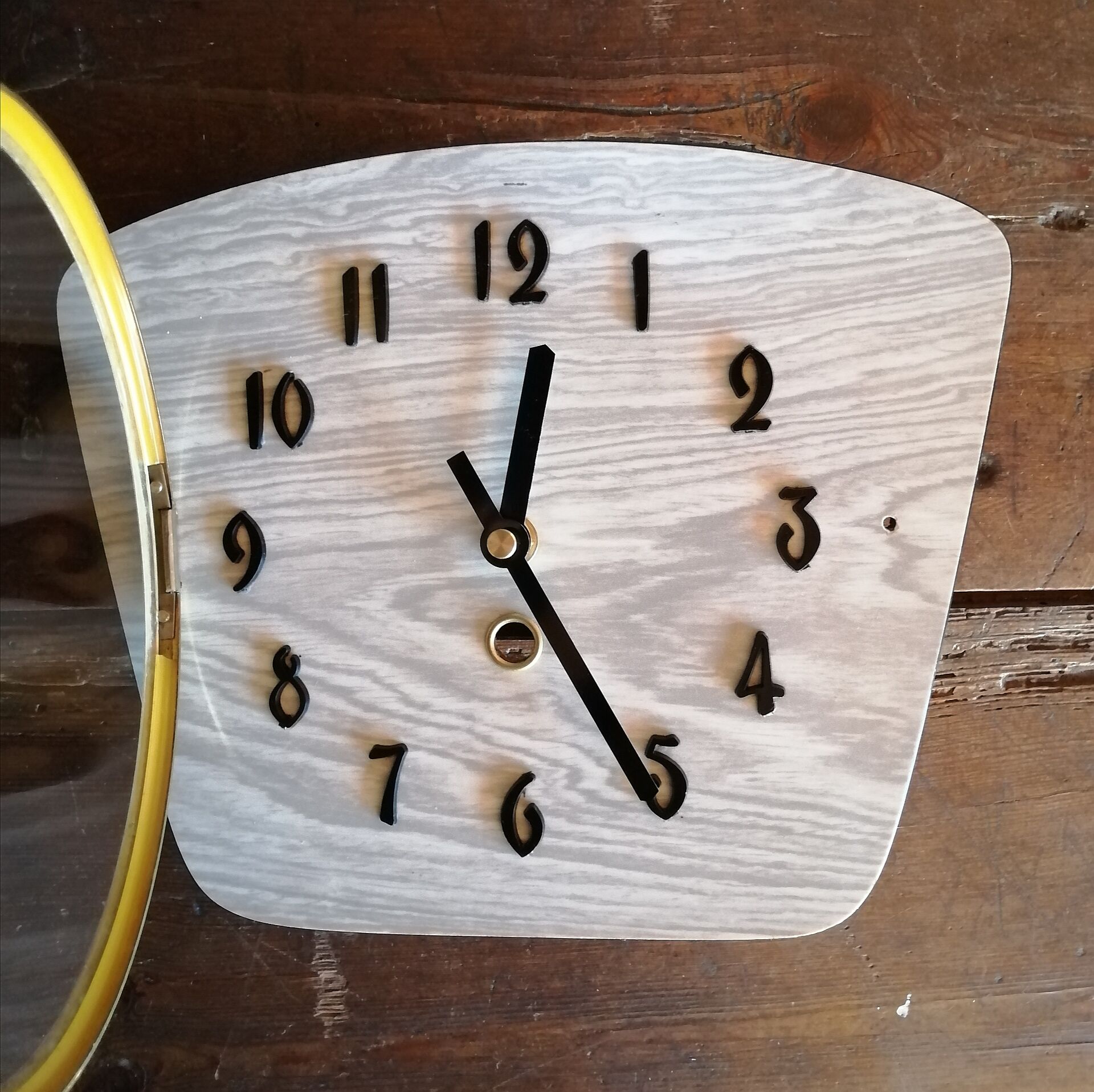 Vintage formica clock silent wall clock "gray wood"