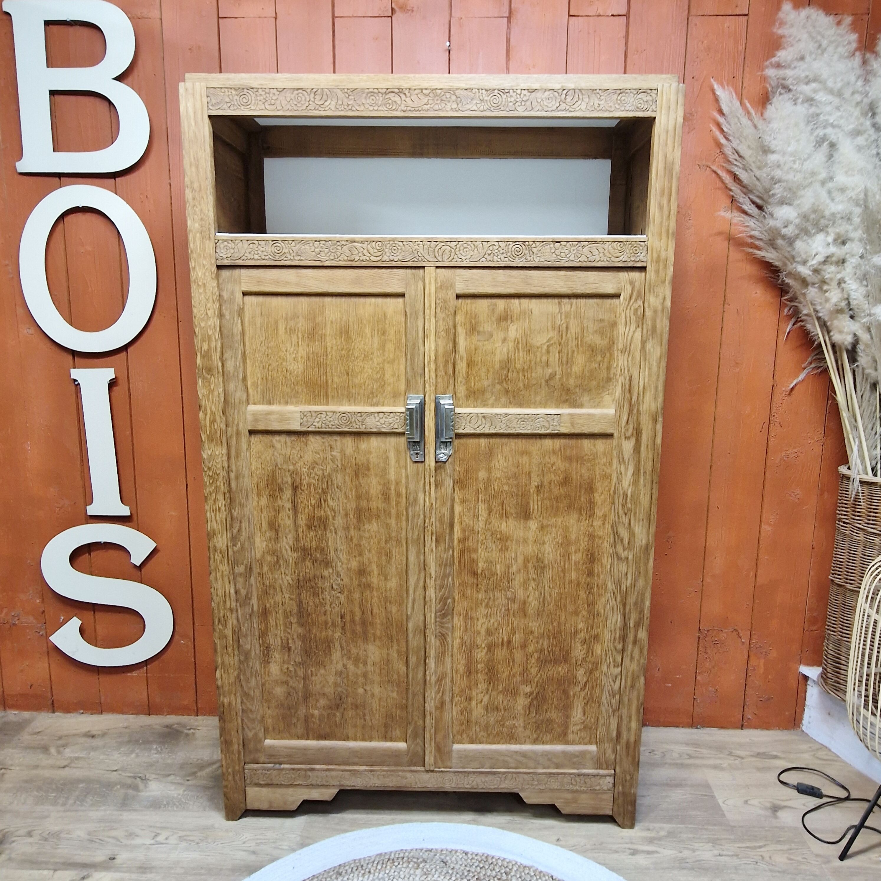 Oak wardrobe 2 doors Art Deco style renovated