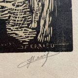 Old illustration of the Cathedral of Rodez, framed.