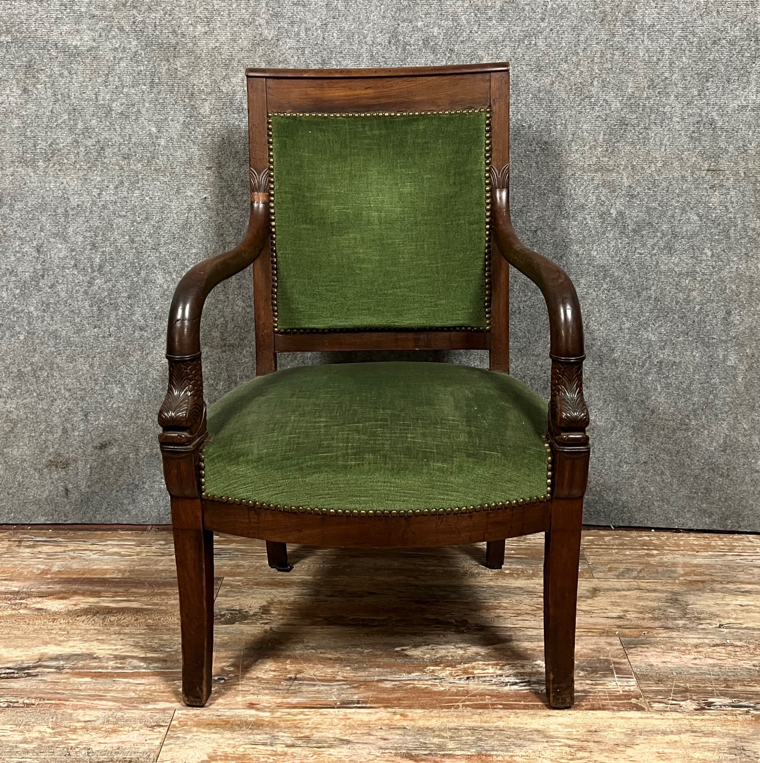 Empire style office armchair with mahogany swan necks circa 1900