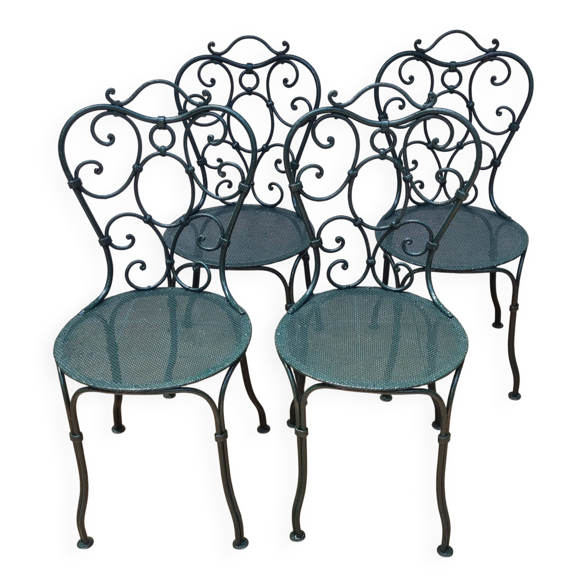 Set of 4 antique garden chairs in wrought iron from 1900.
