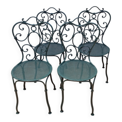 Suite de 4 chaises de jardin en fer forgé 1900