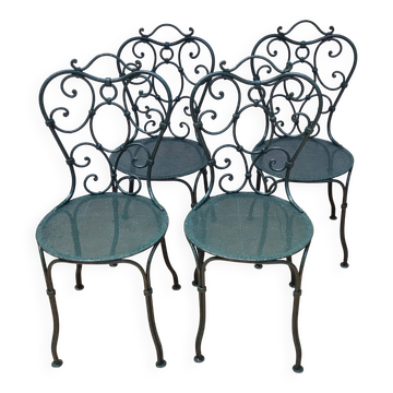 Set of 4 antique garden chairs in wrought iron from 1900.