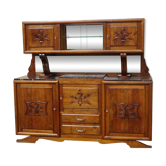 Grand buffet deux corps en noyer et marbre noir