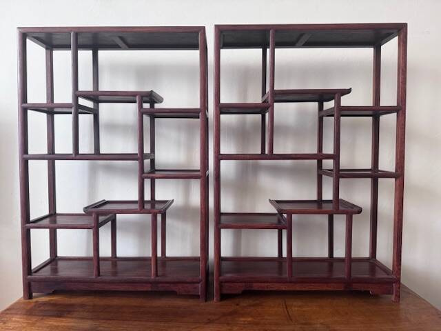 Set of 2 Asian wooden shelves