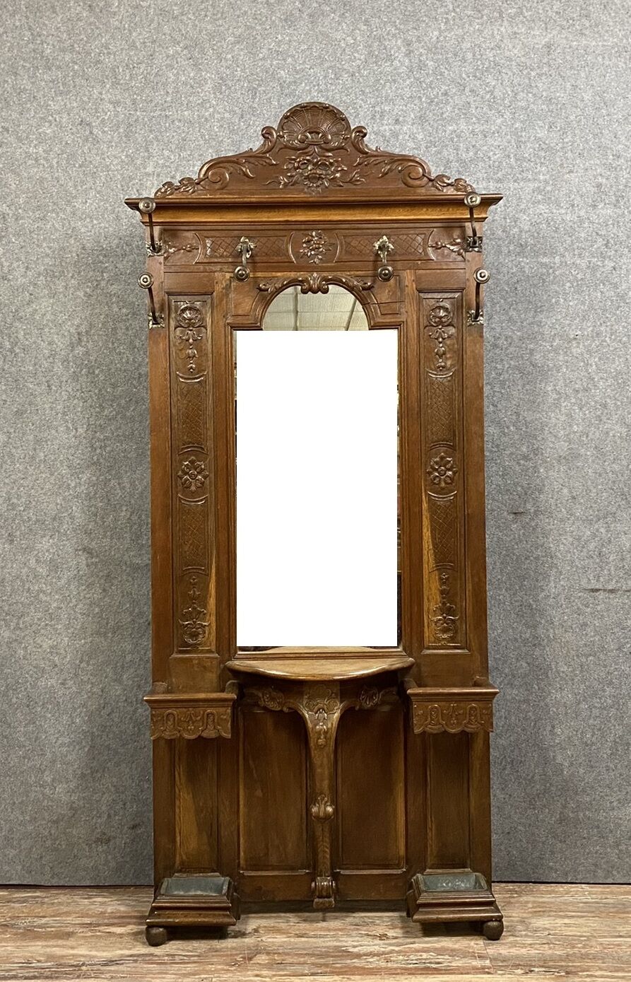 Coat rack Louis XV has oak console around 1850