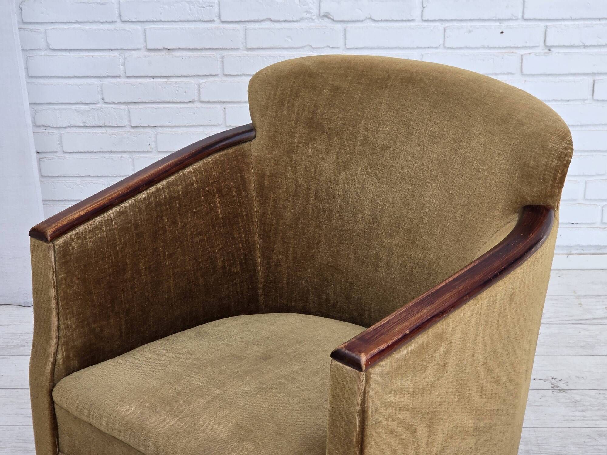 1960s, Danish armchair, furniture velour, ash wood.
