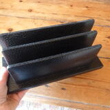 Vintage letter holder in black leather relief office accessory