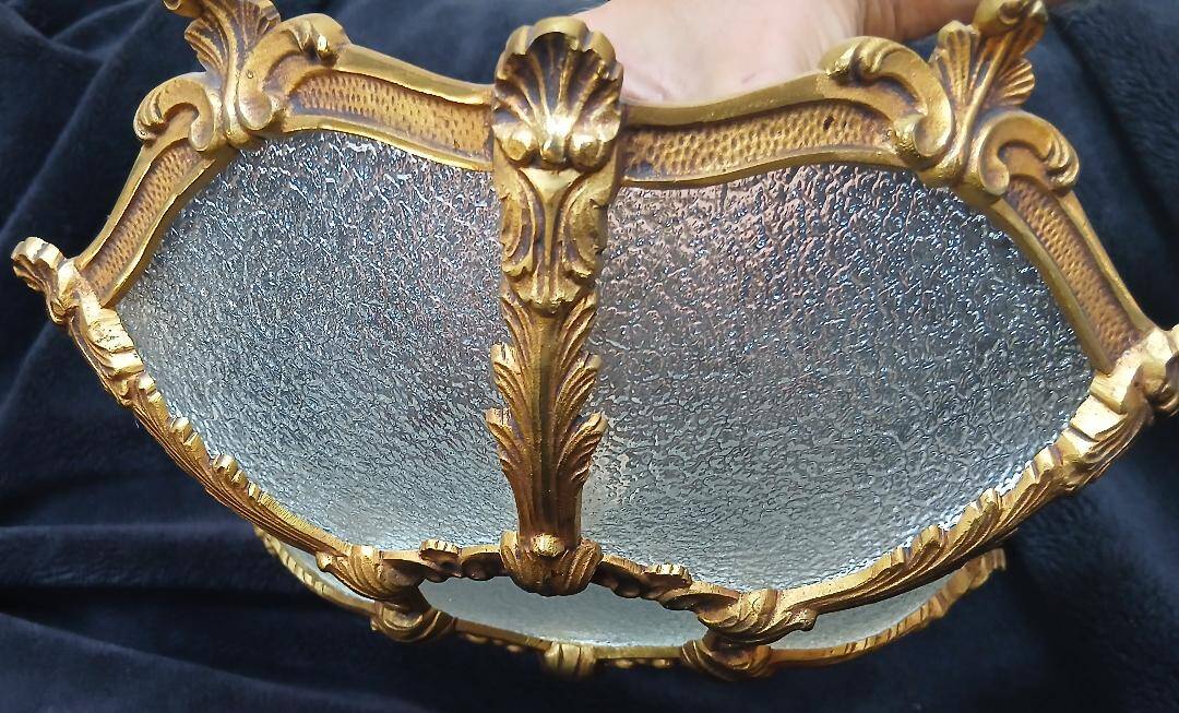 Bronze-gilded ceiling light and glass – Louis XV style