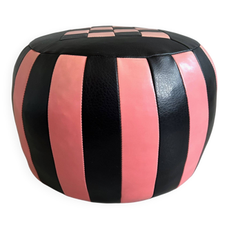 Mid Century pouf, cushion leather, black pink