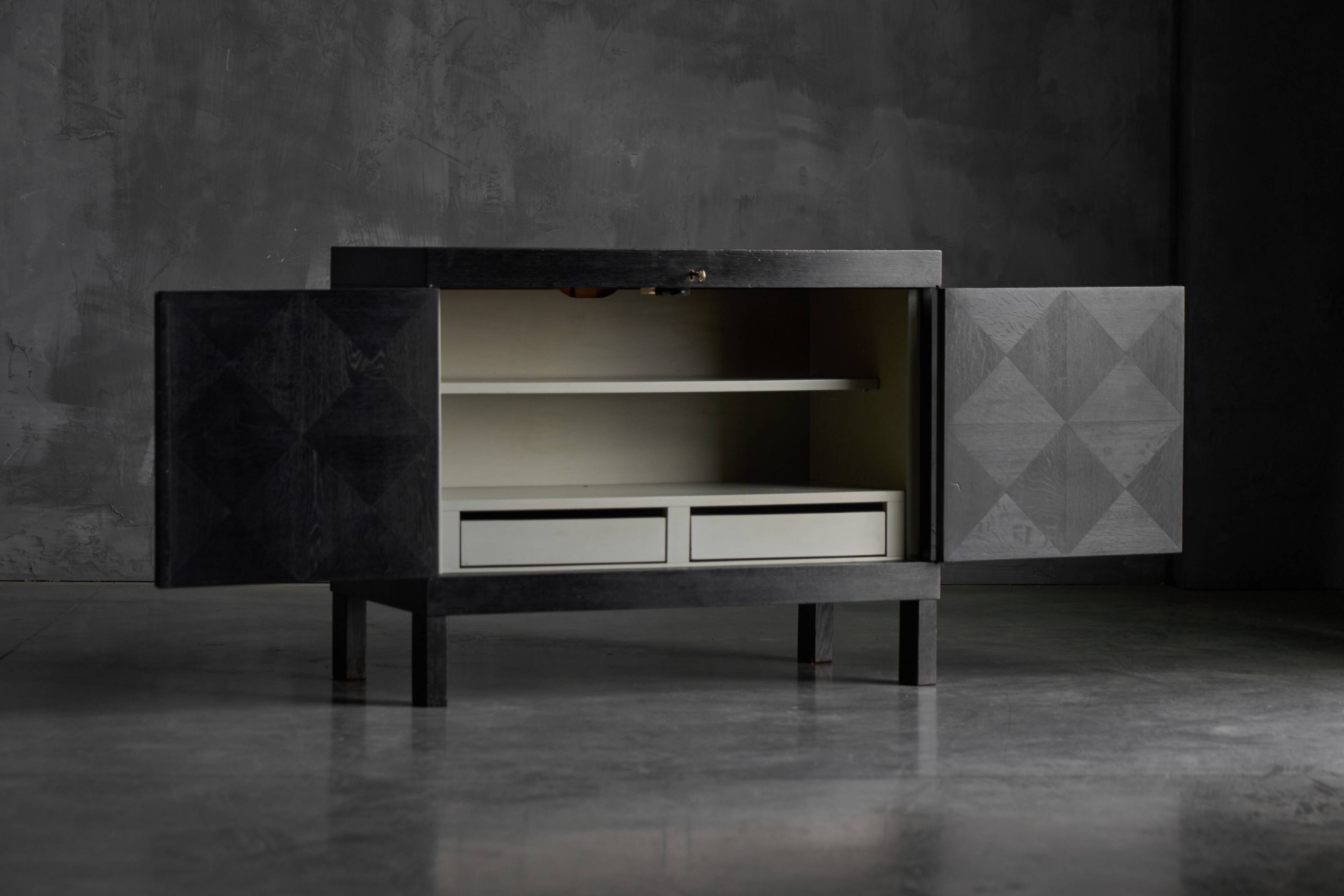 Brutalist De Coene Cabinet in Stained Oak, Belgium, 1970s