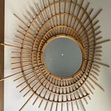 Mirror soleil in ratin 1970 french design 65x84cm