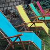 Set of four folding automatic deckchairs with Ergelax footrest never used