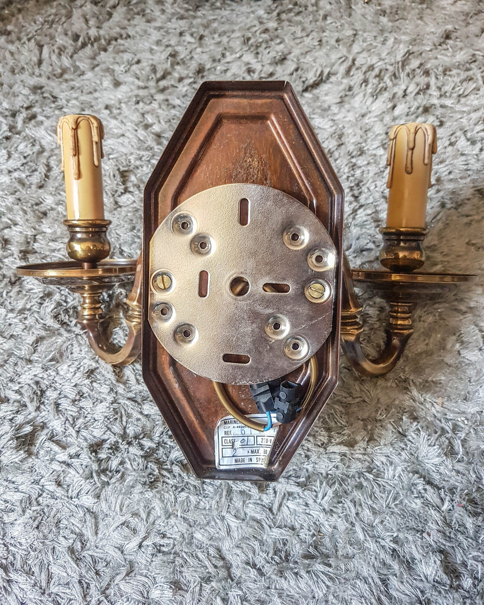 Pair of metal and bronze wall wall light 2 fake candles