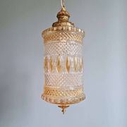 Grande suspension en verre et laiton, type lanterne, 1960