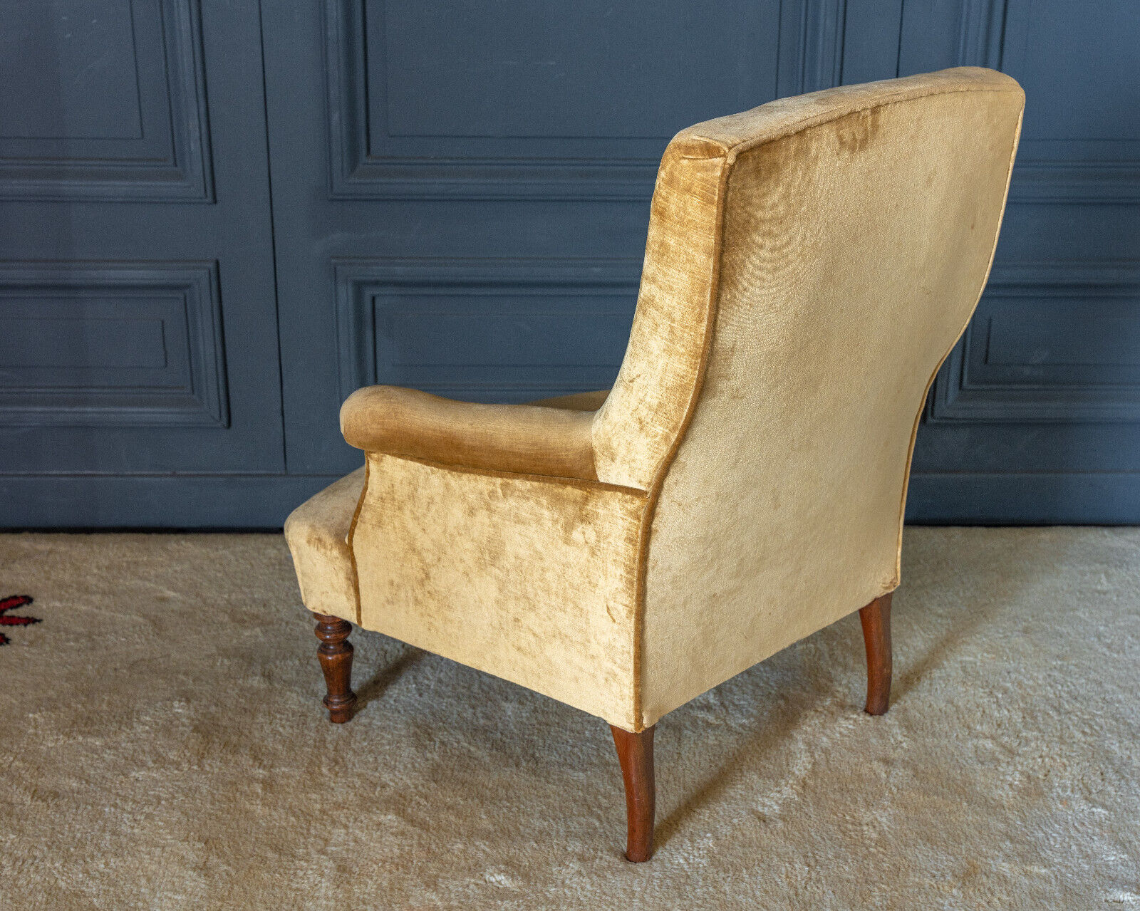 Armchair napoleon iii yellow fabric walnut tops feet late nineteenth
