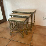 Pull-out table / end of vintage brass sofa signed USINOR
