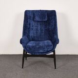 Fauteuil vintage en velours du milieu du siècle par Júlia Gaubek, années 1960, Hongrie