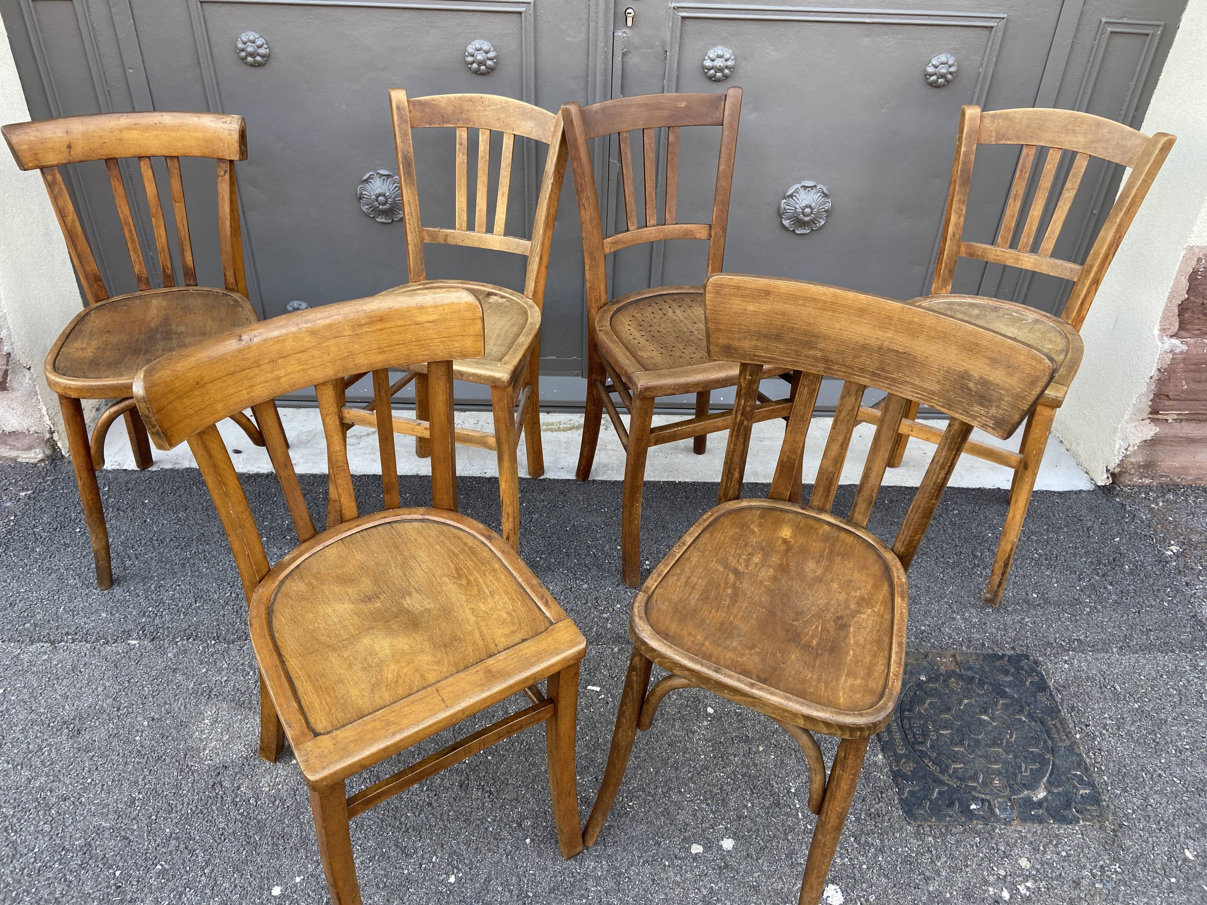 Lot 6 mismatched bistro chairs curved wood