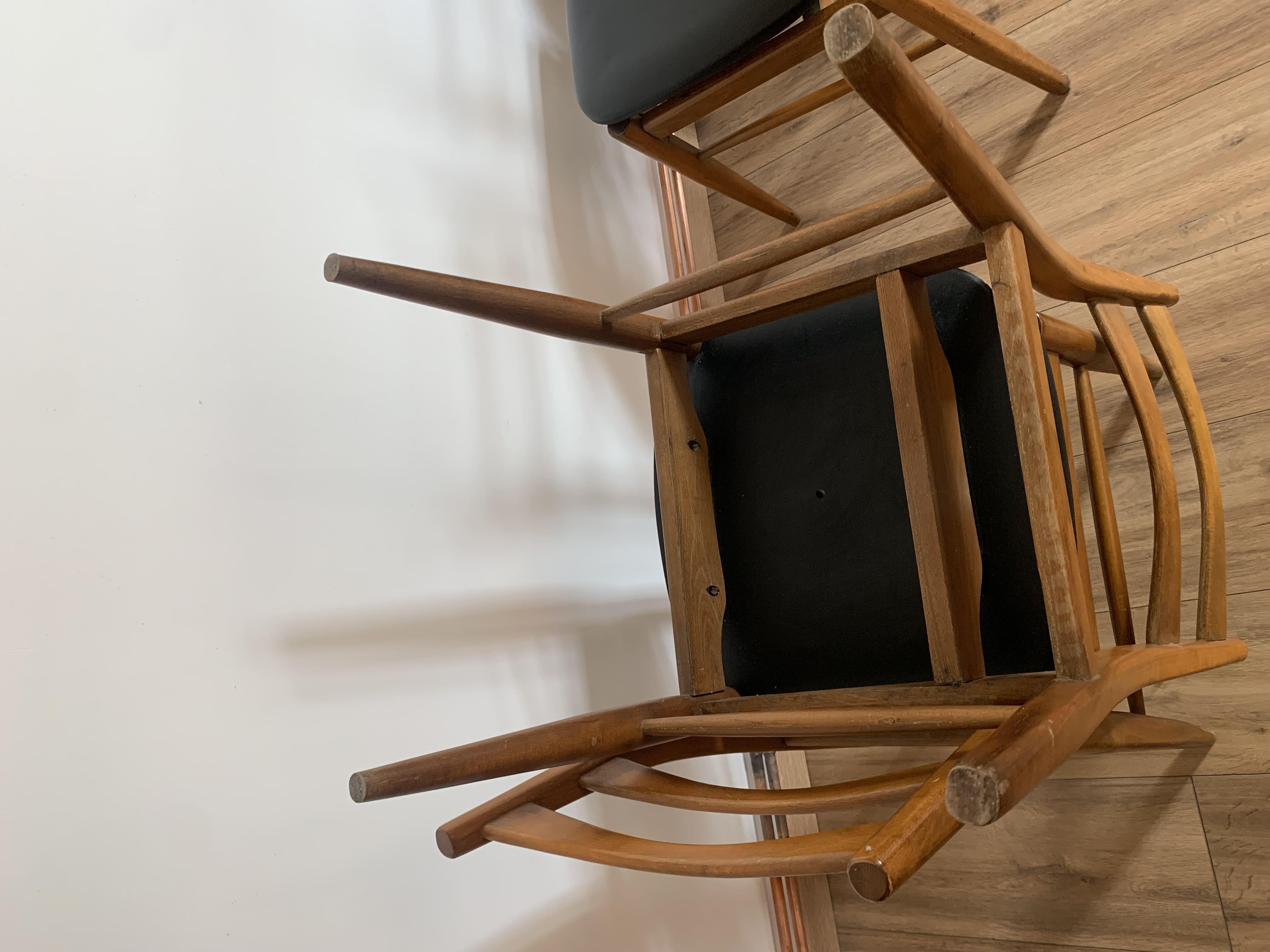 Series of 4 wooden & imitation leather chairs