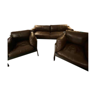 Sofa + 2 Eloro 285 armchairs, dark brown leather, design Rodolfo Dordoni, produced by Cassina