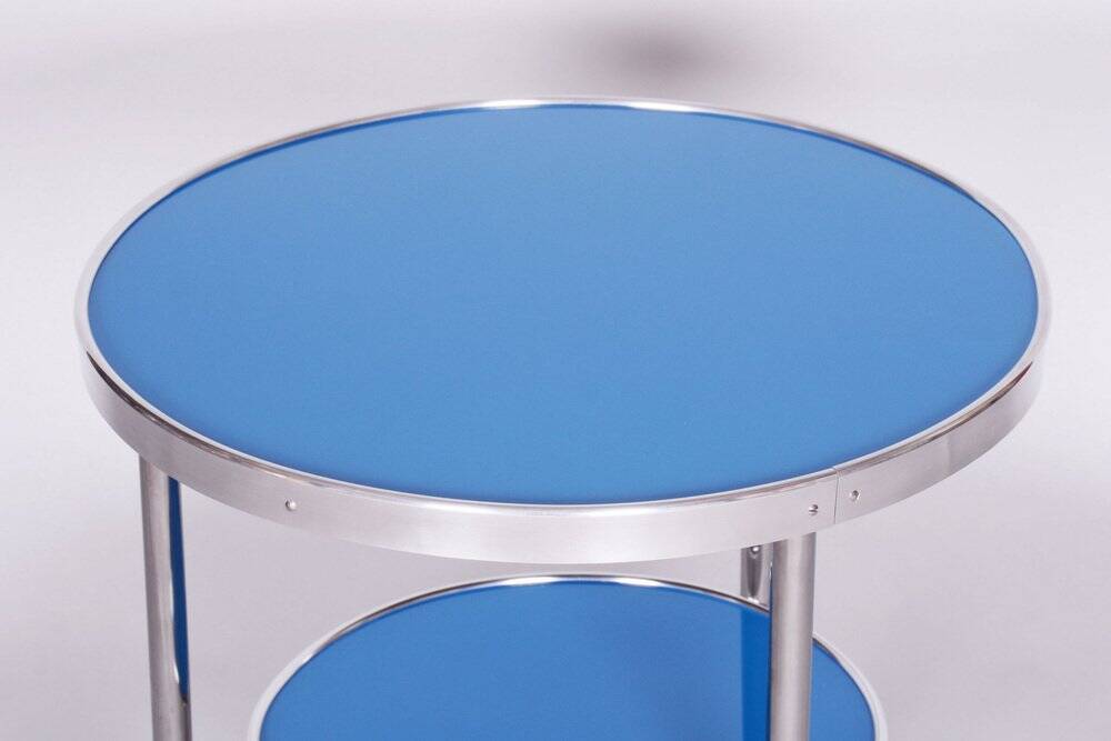 Small Czech Blue Bauhaus Table in Chrome from Kovona, 1930s