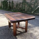 Brutalist coffee table from the 1960s in solid wood.