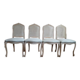Set of 4 dining chairs in white ceruse wood Louis XV style