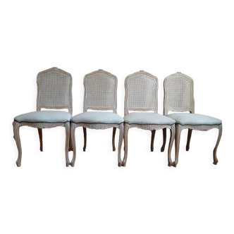 Set of 4 dining chairs in white ceruse wood Louis XV style
