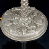 Palm lamp in silvered bronze and green stained glass foliage lampshade, Art Nouveau, 1900