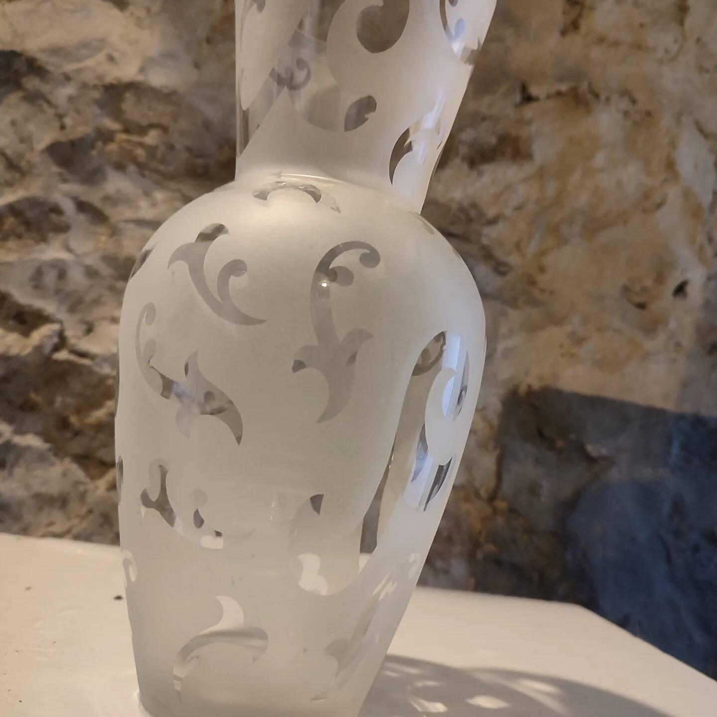 White vase in iridescent frosted etched glass