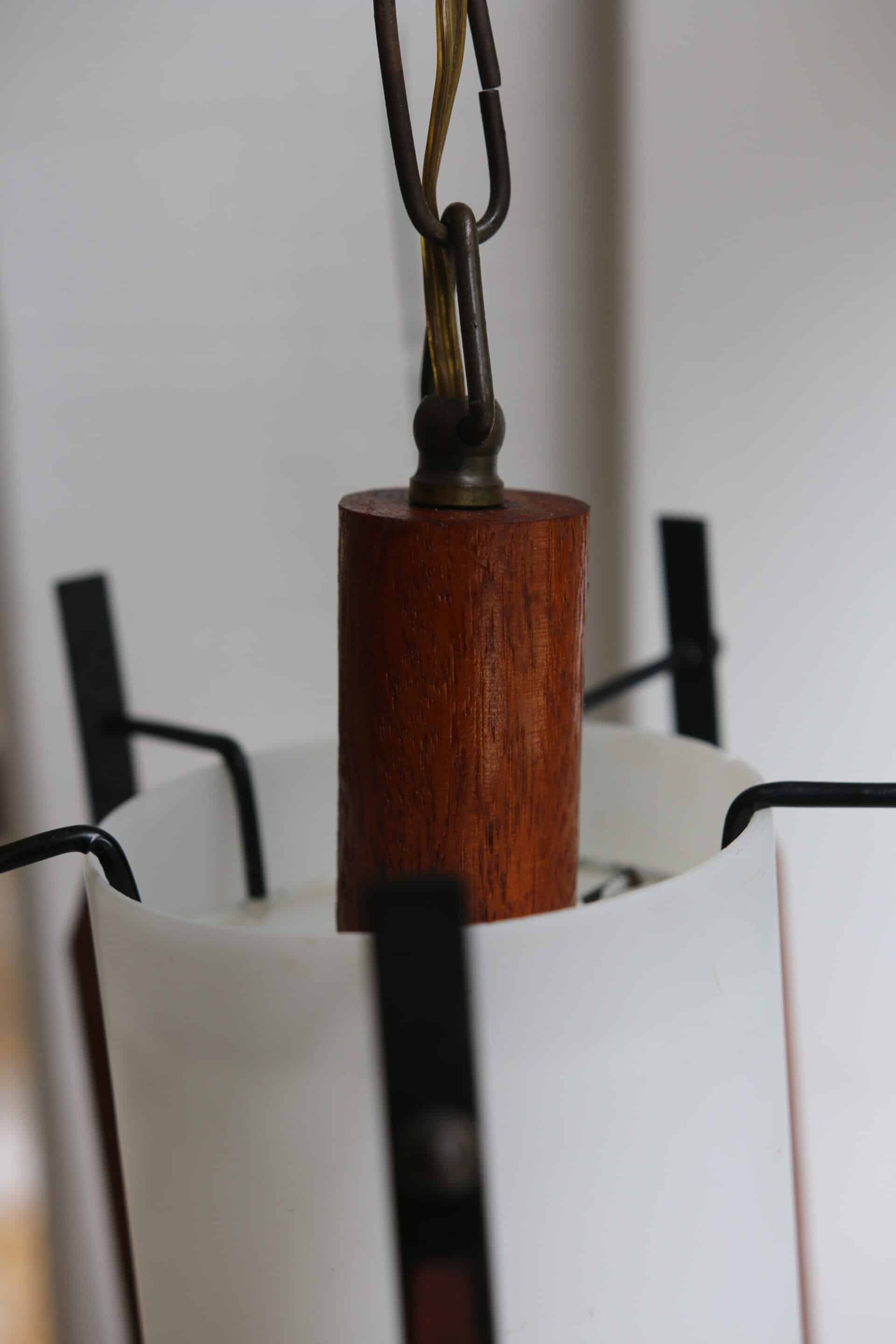 Suspension Mid-Century design italien, opalin-bois, années 50-60