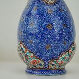 Piriform vase with a flared metal collar enamelled with a polychrome decoration, marked "Amini Iran" on the reverse.