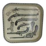 Metal tray guns design style Piero Fornasetti vintage 1960 - 33 x 33