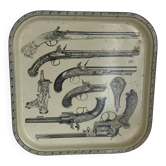 Plateau en métal guns design style Piero Fornasetti vintage 1960 - 33 x 33