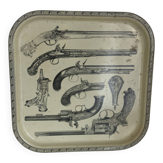 Metal tray guns design style Piero Fornasetti vintage 1960 - 33 x 33