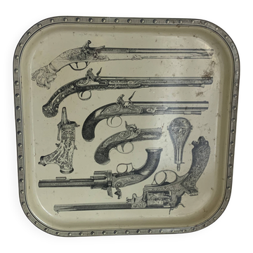 Plateau en métal guns design style Piero Fornasetti vintage 1960 - 33 x 33